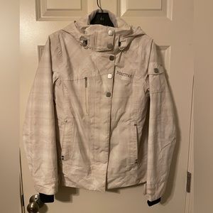 Marmot beige plaid hood waterproof ski jacket
